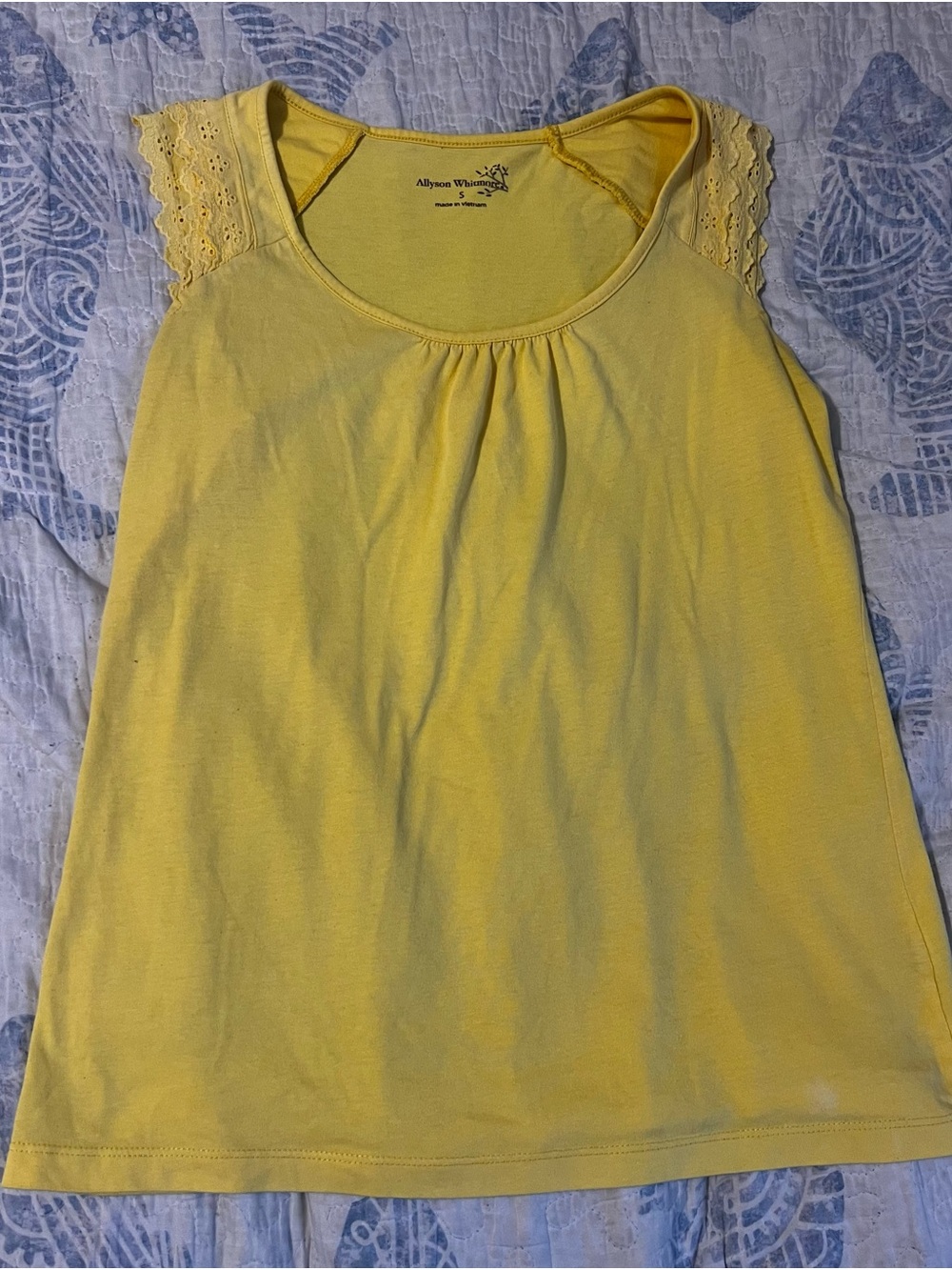 Allyson Whitmore Yellow Lace Cap Sleeve Tank Top